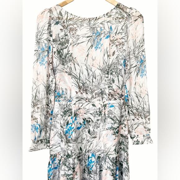 REISS Nyla Gray Blue Floral Long Sleeve Sheer Midi Dress Size 4 - Picture 6 of 12
